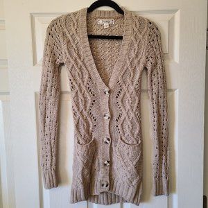 Decree Brown Cable Knit Cardigan With Pockets Women's Small